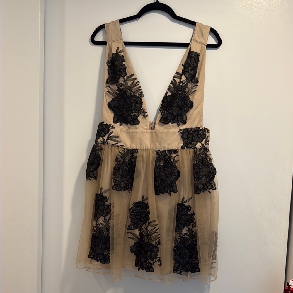 Free People Black and Tan Floral Tulle Party dress